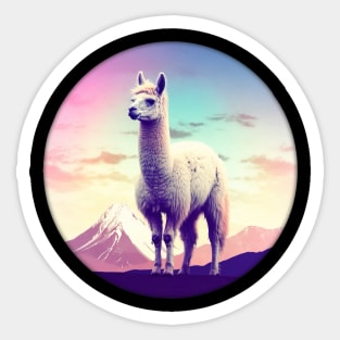 Llama Retro Sunset Retrowave Sticker